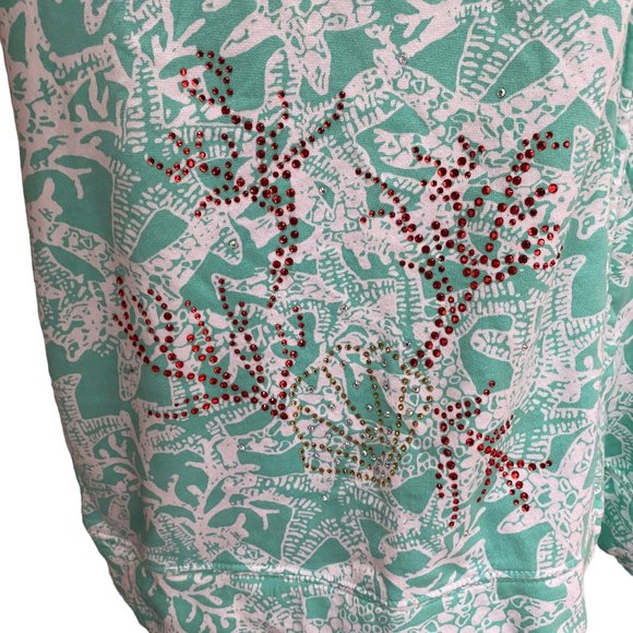 Quacker Factory Coastal Beach Starfish Rhinestone Zip Coverup Lounge Hoodie-2X - Picture 7 of 16